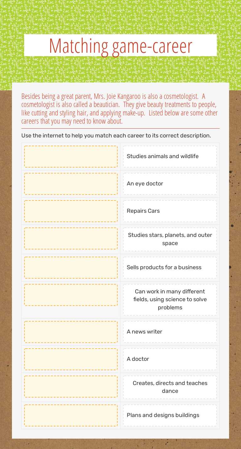Matching game-career worksheet preview image