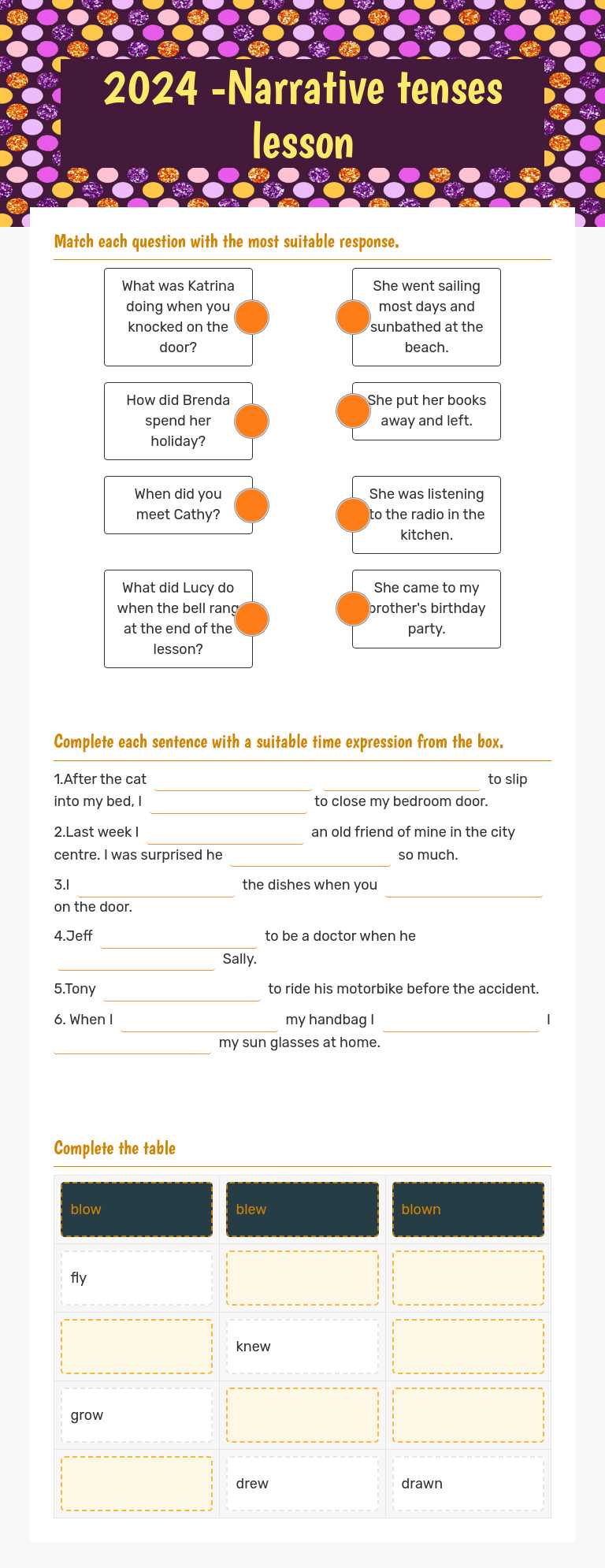 2024 -Narrative tenses lesson worksheet preview image
