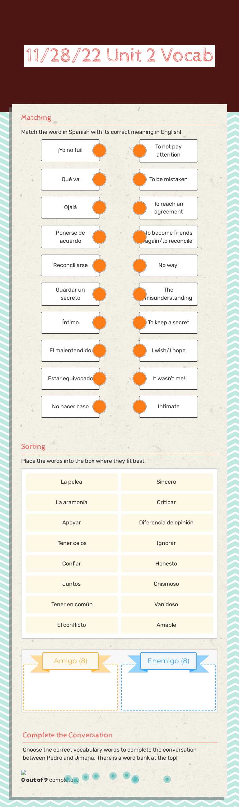 11/28/22 Unit 2 Vocab worksheet preview image