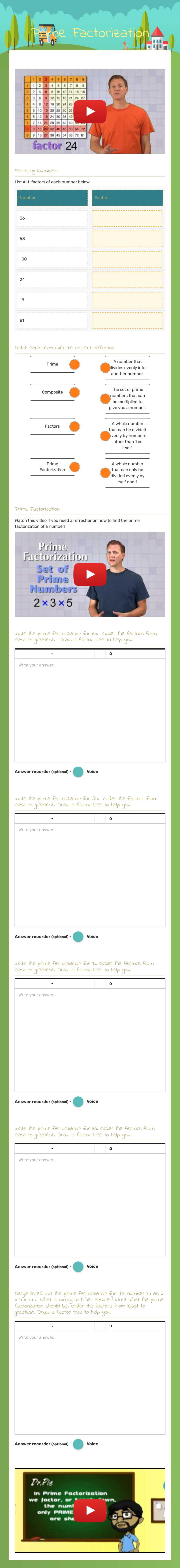 Prime Factorization worksheet preview image