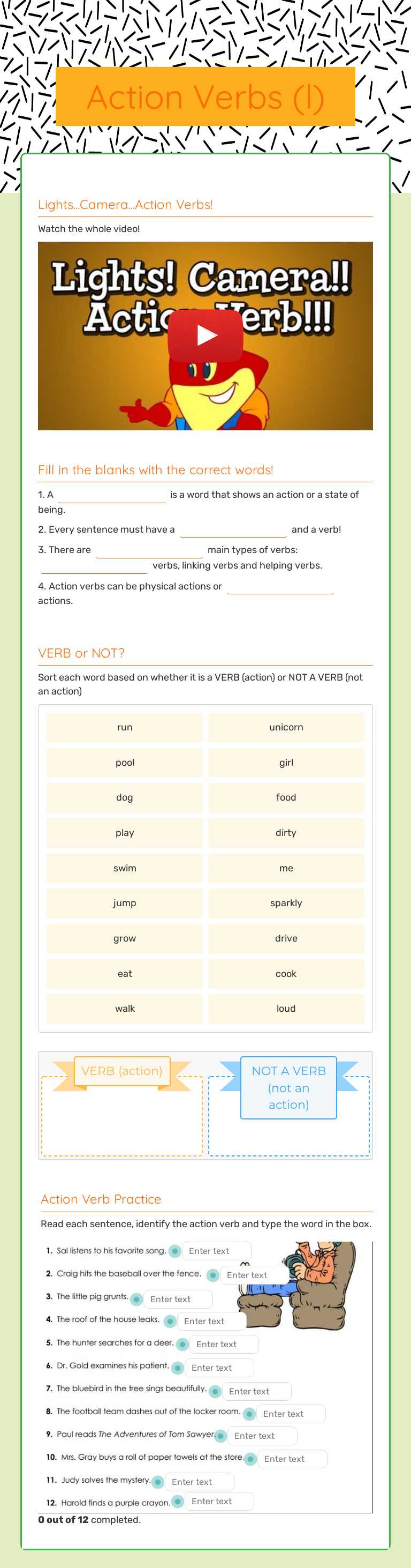 Action Verbs (l) worksheet preview image
