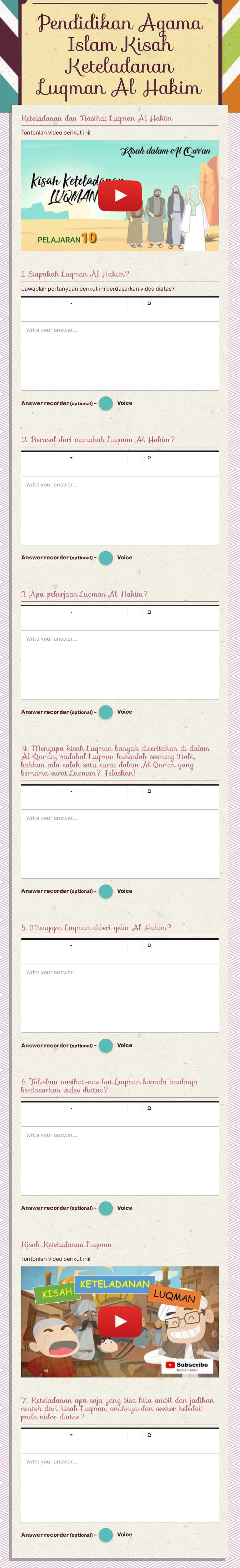 Pendidikan Agama Islam
Kisah Keteladanan Luqman Al Hakim worksheet preview image