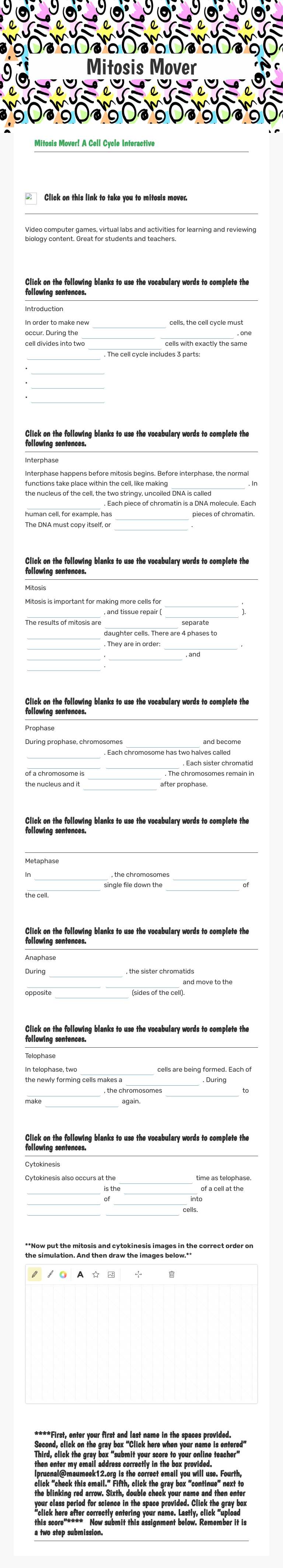 Mitosis Mover worksheet preview image