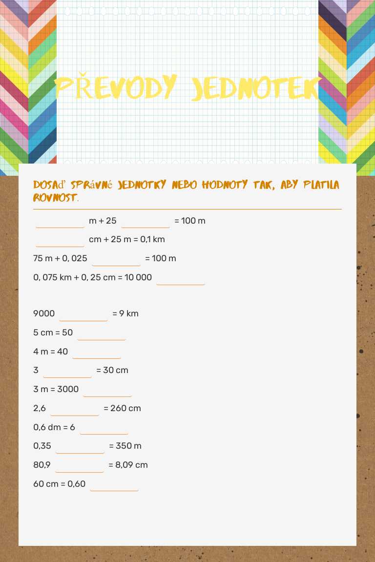 PŘEVODY JEDNOTEK worksheet preview image