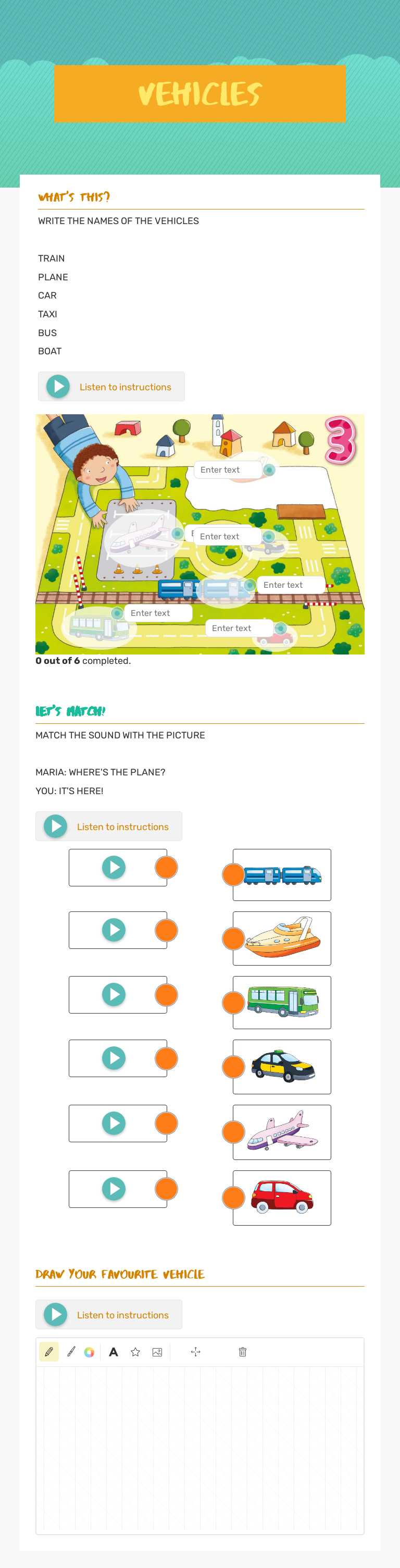 vehicles Preschool worksheet preview
