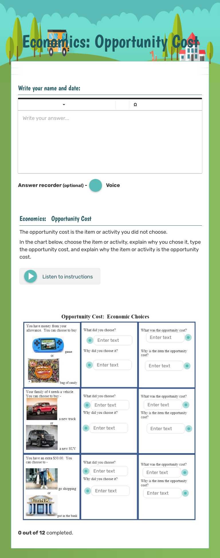 Economics:  Opportunity Cost Grade 3 worksheet preview