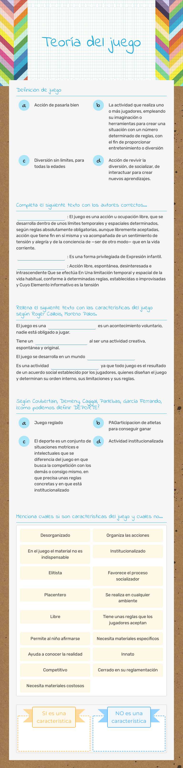 Teoría del juego worksheet preview image