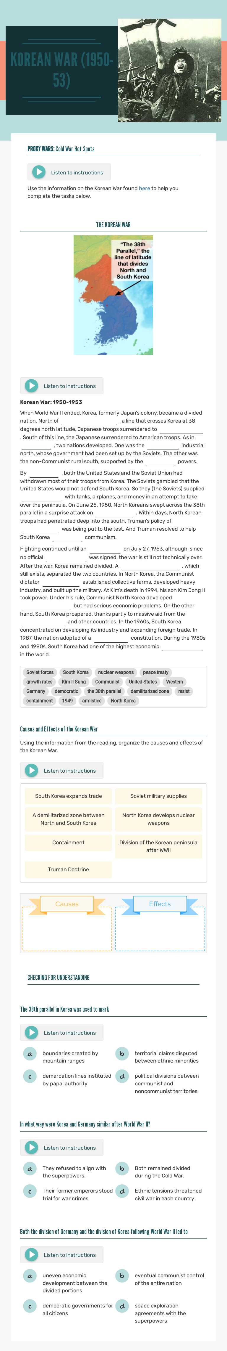 KOREAN WAR (1950-53) Grade 11 worksheet preview