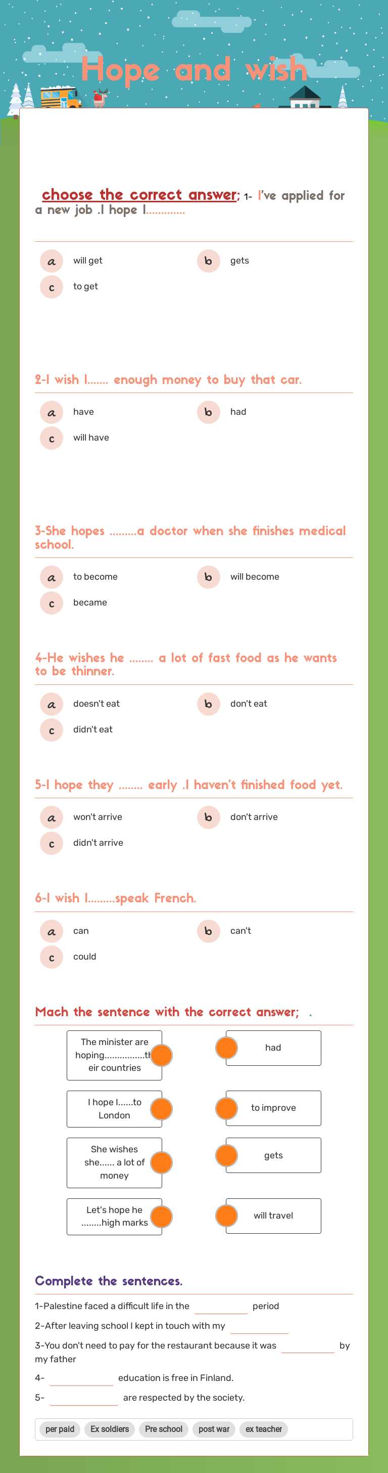 Hope and wish Grade 11 worksheet preview