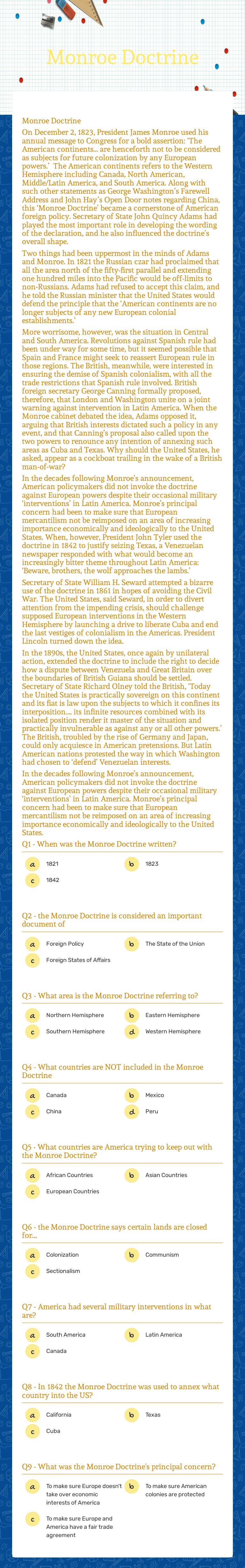 Monroe Doctrine worksheet preview image