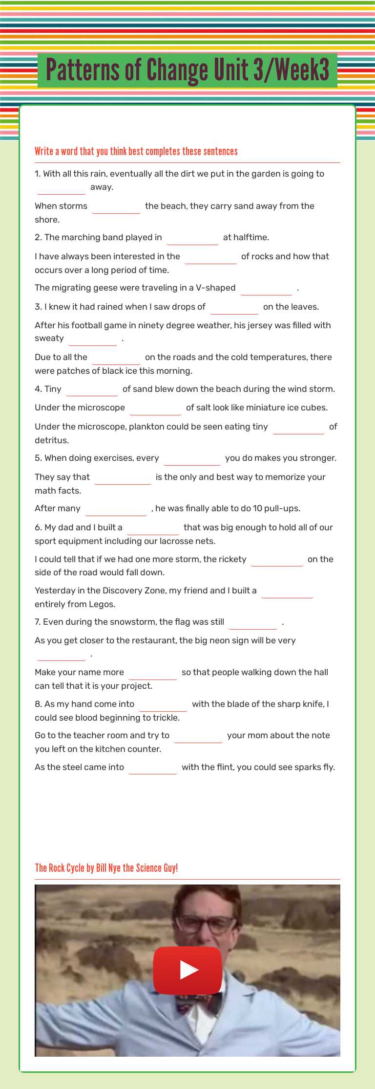 Patterns of Change                      Unit 3/Week3 worksheet preview image