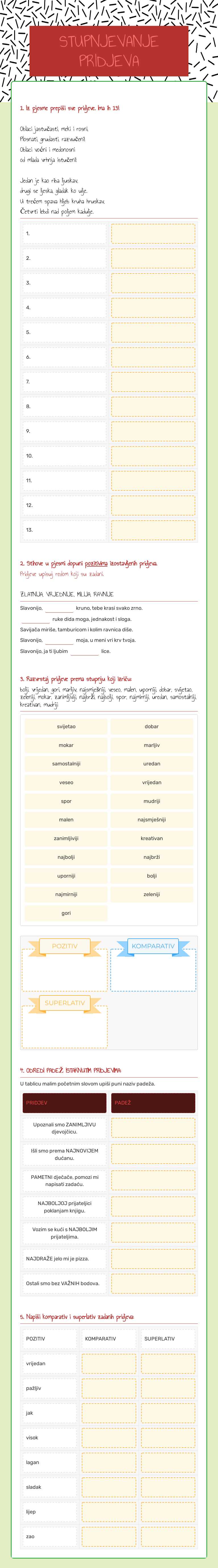 STUPNJEVANJE PRIDJEVA worksheet preview image