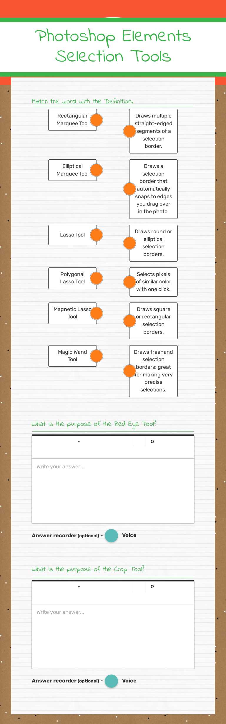 Photoshop Elements Selection Tools worksheet preview image