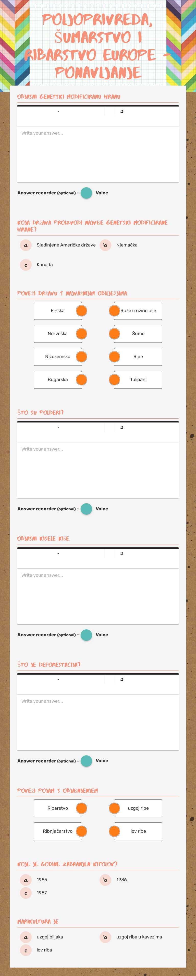 poljoprivreda, Šumarstvo i ribarstvo europe  -ponavljanje worksheet preview image