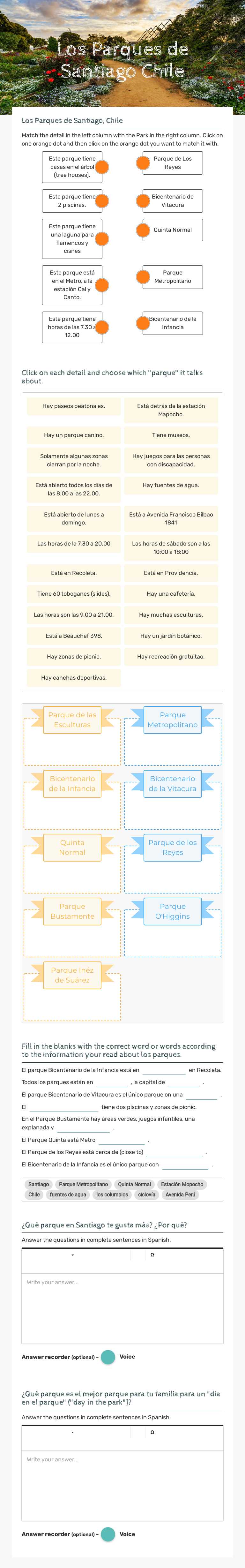 Los Parques de Santiago Chile worksheet preview image