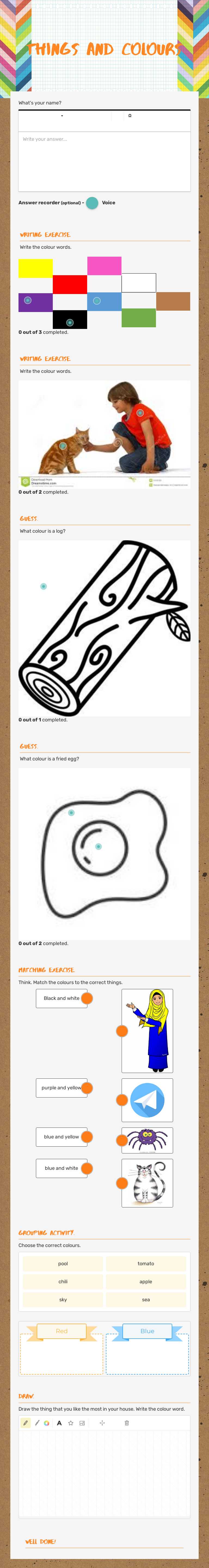 things and colours worksheet preview image