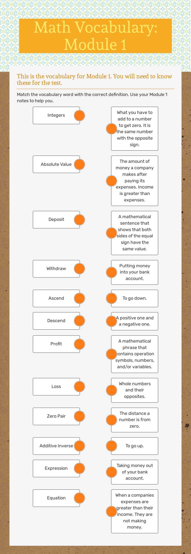Math Vocabulary: Module 1 Grade 7 worksheet preview
