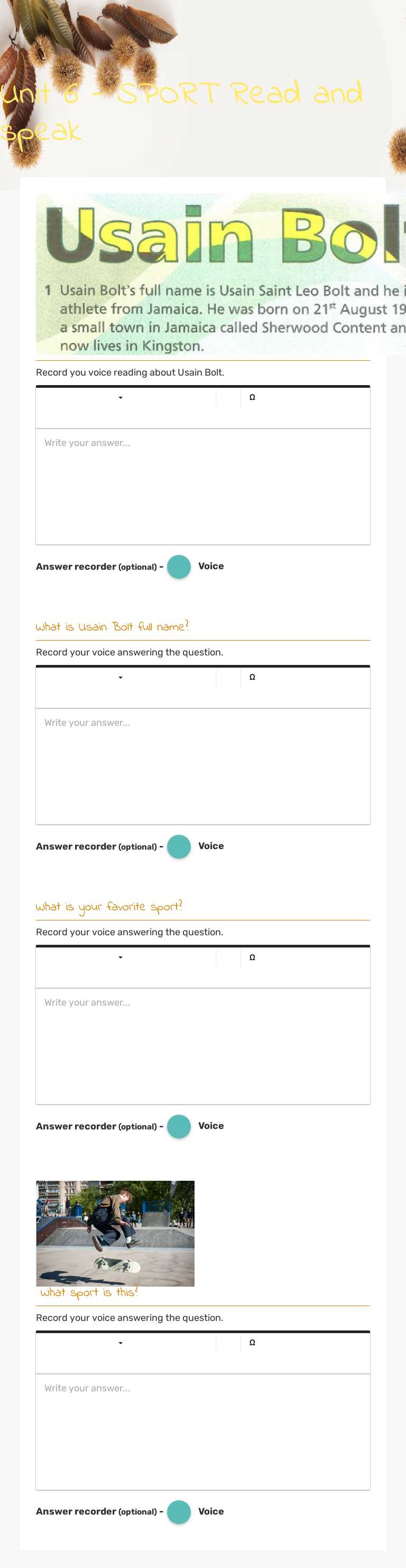 Unit 6 - SPORT                          Read and speak worksheet preview image