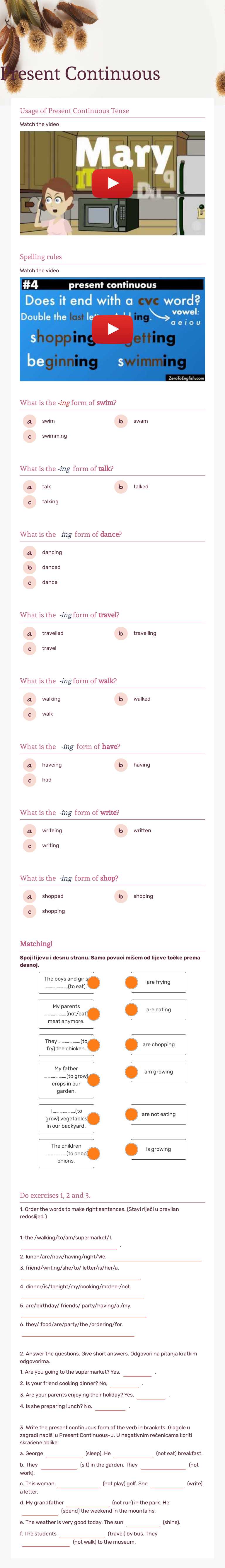 Present Continuous Grade 5 worksheet preview