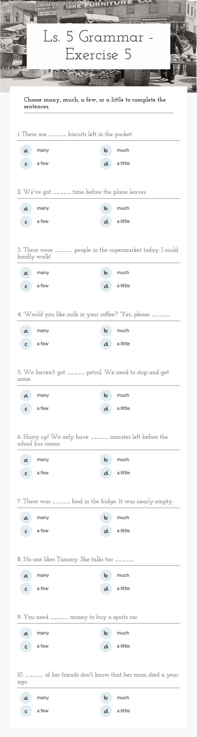 Ls. 5 Grammar - Exercise 5 worksheet preview image
