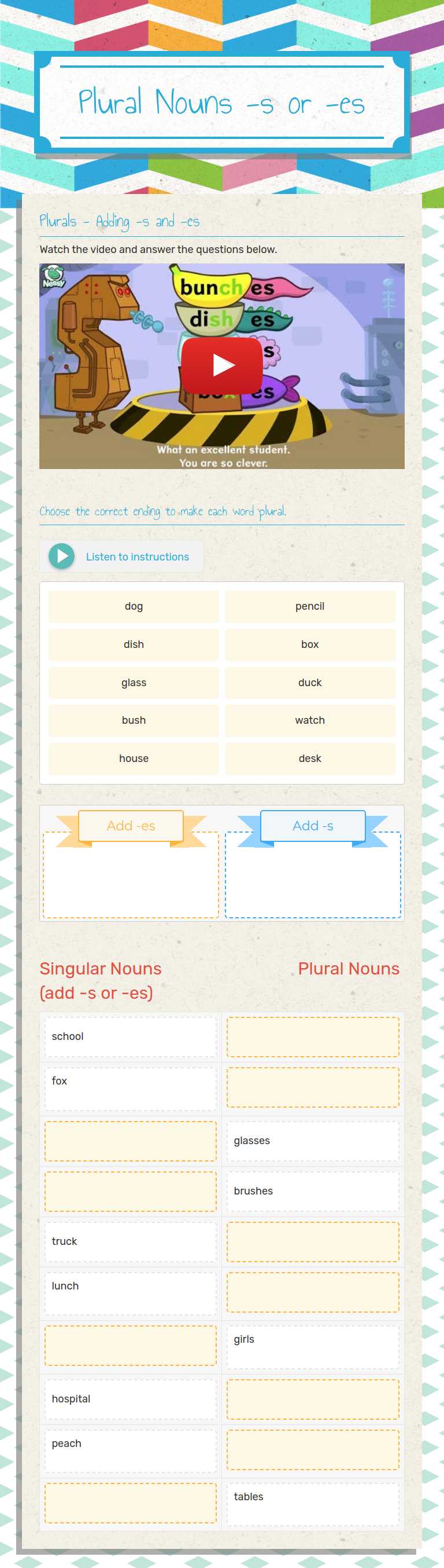Plural Nouns
-s or -es worksheet preview image