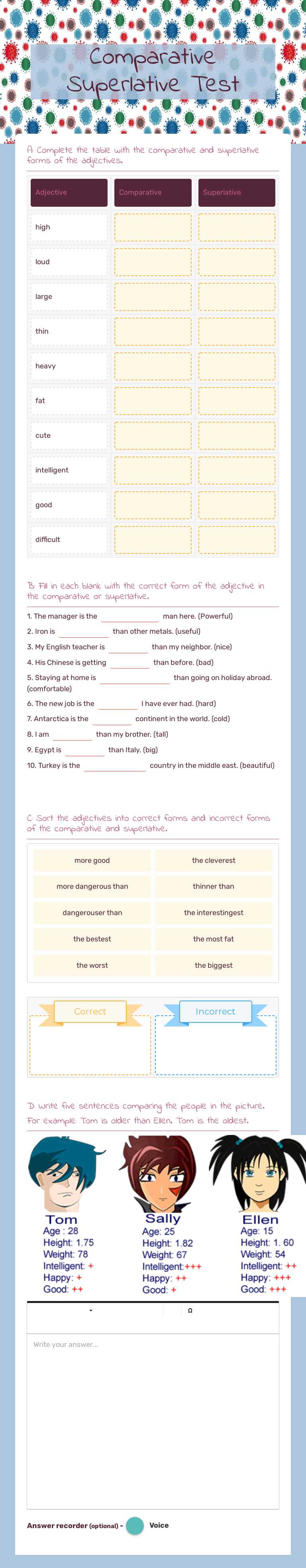 Comparative Superlative Test worksheet preview image