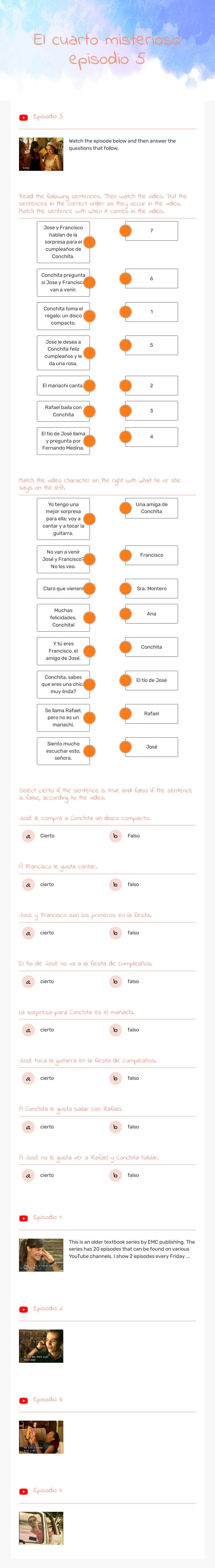 El cuarto misterioso episodio 5 worksheet preview image