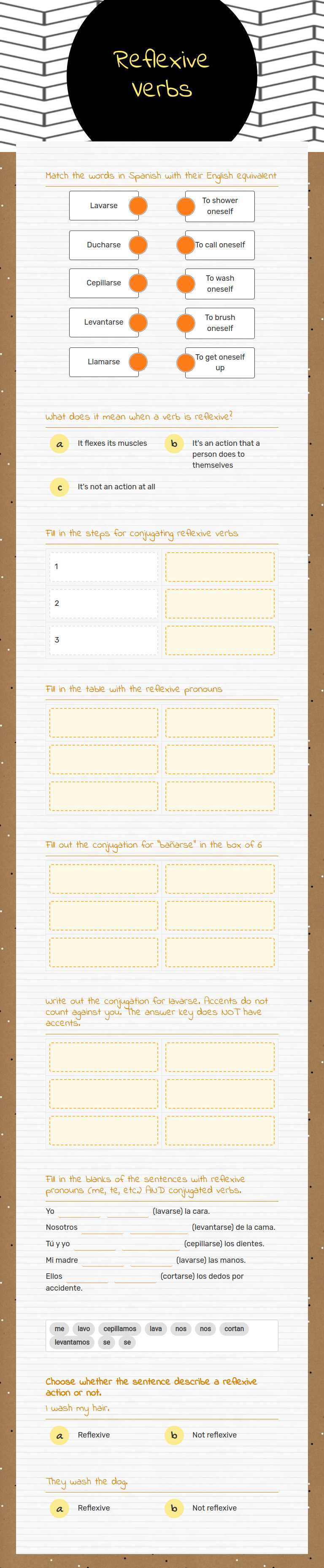 Reflexive Verbs worksheet preview image