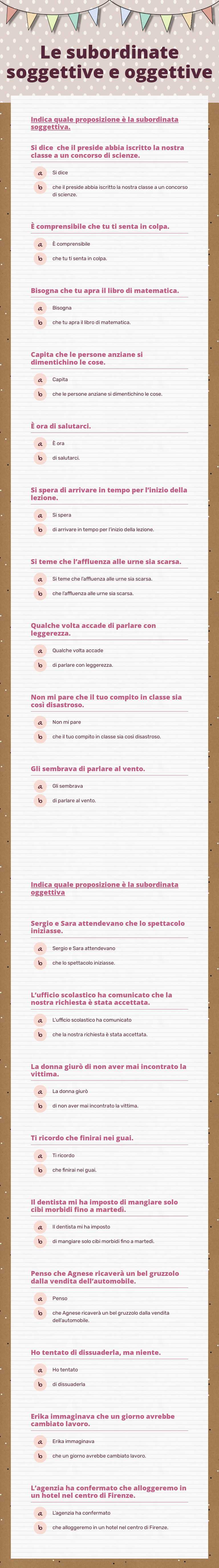 Le subordinate soggettive e oggettive worksheet preview image