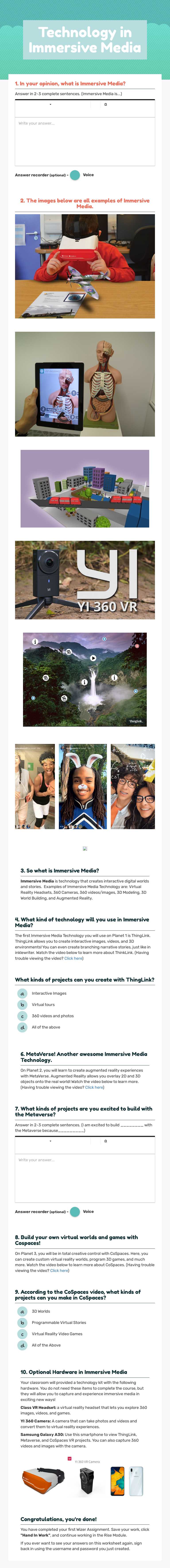 Technology in Immersive Media Grade 7 worksheet preview