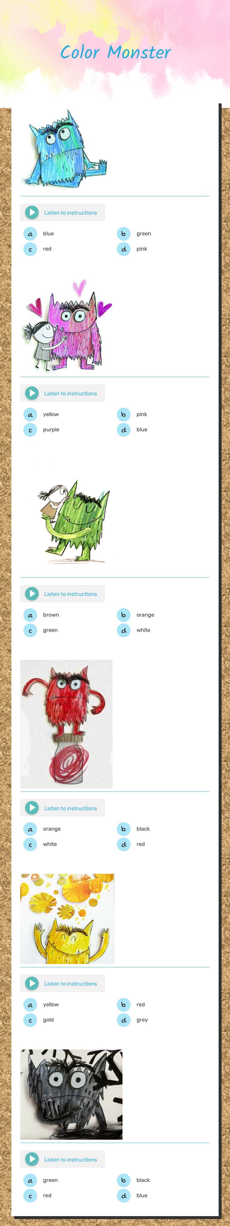 Color Monster Grade 1 worksheet preview