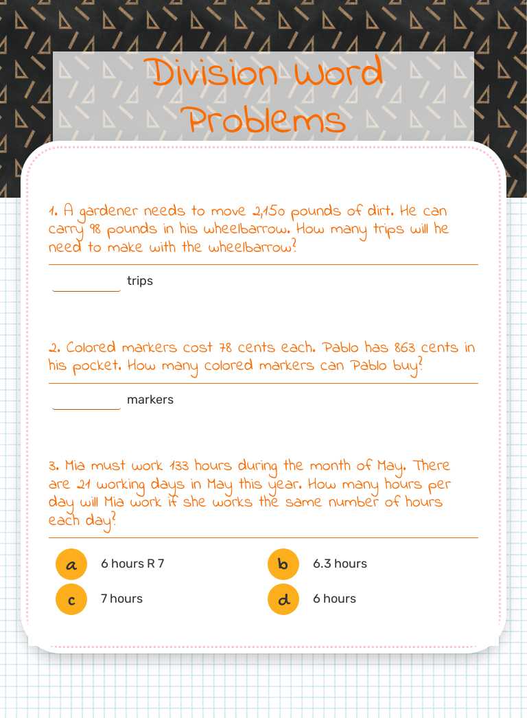 Division Word Problems Grade 5 worksheet preview