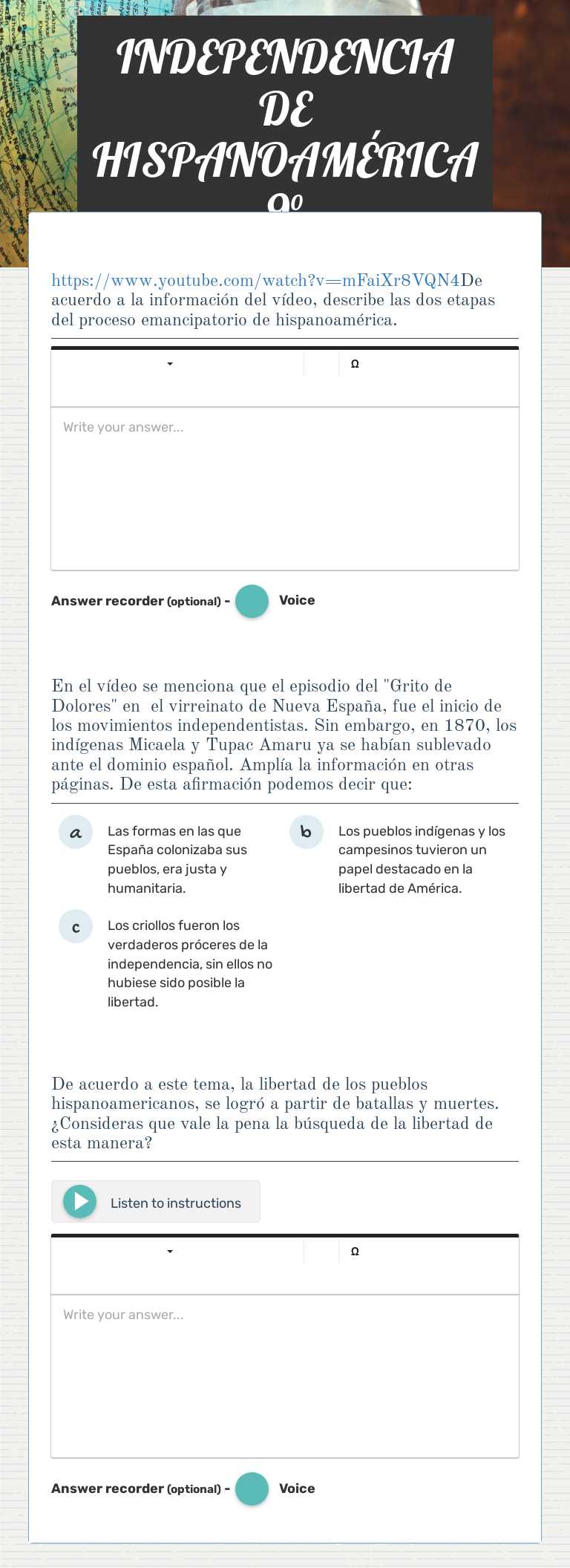 INDEPENDENCIA DE HISPANOAMÉRICA 9° Grade 9 worksheet preview