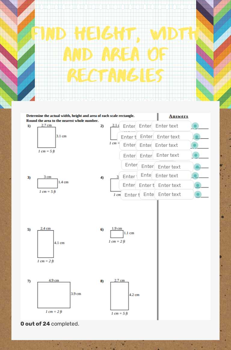 Find Height, Width and Area of Rectangles Grade 6 worksheet preview