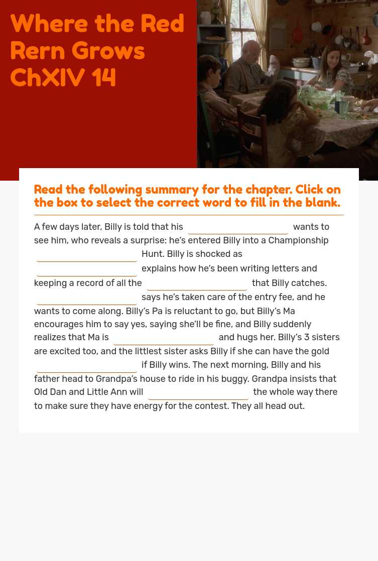 Where the Red Rern Grows       ChXIV 14 worksheet preview image