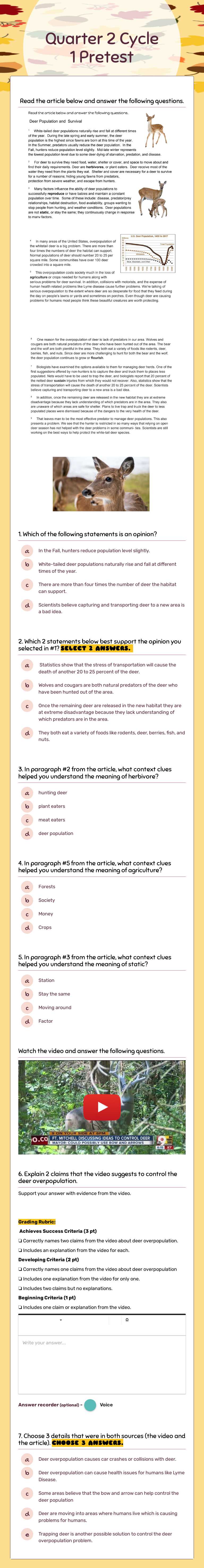 Quarter 2 Cycle 1 Pretest Grade 4 worksheet preview