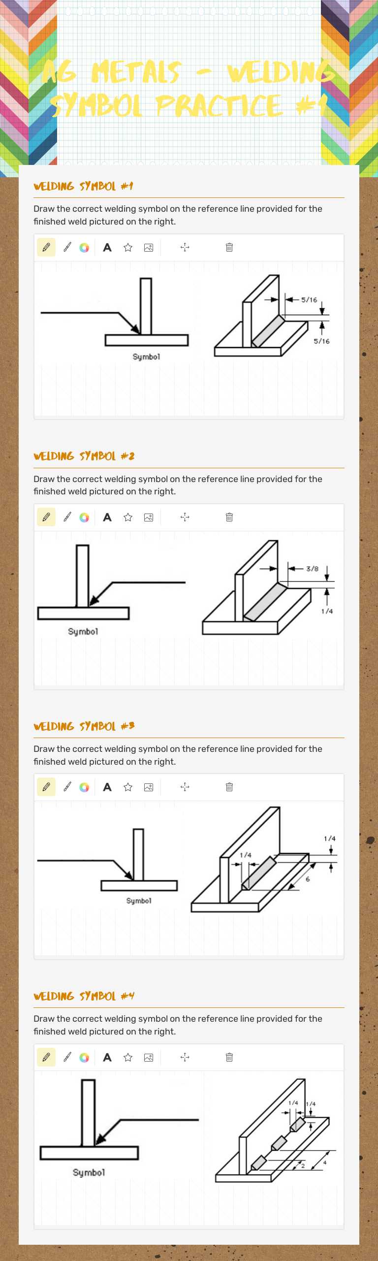 Ag Metals - Welding Symbol Practice #1 Grade 12 worksheet preview