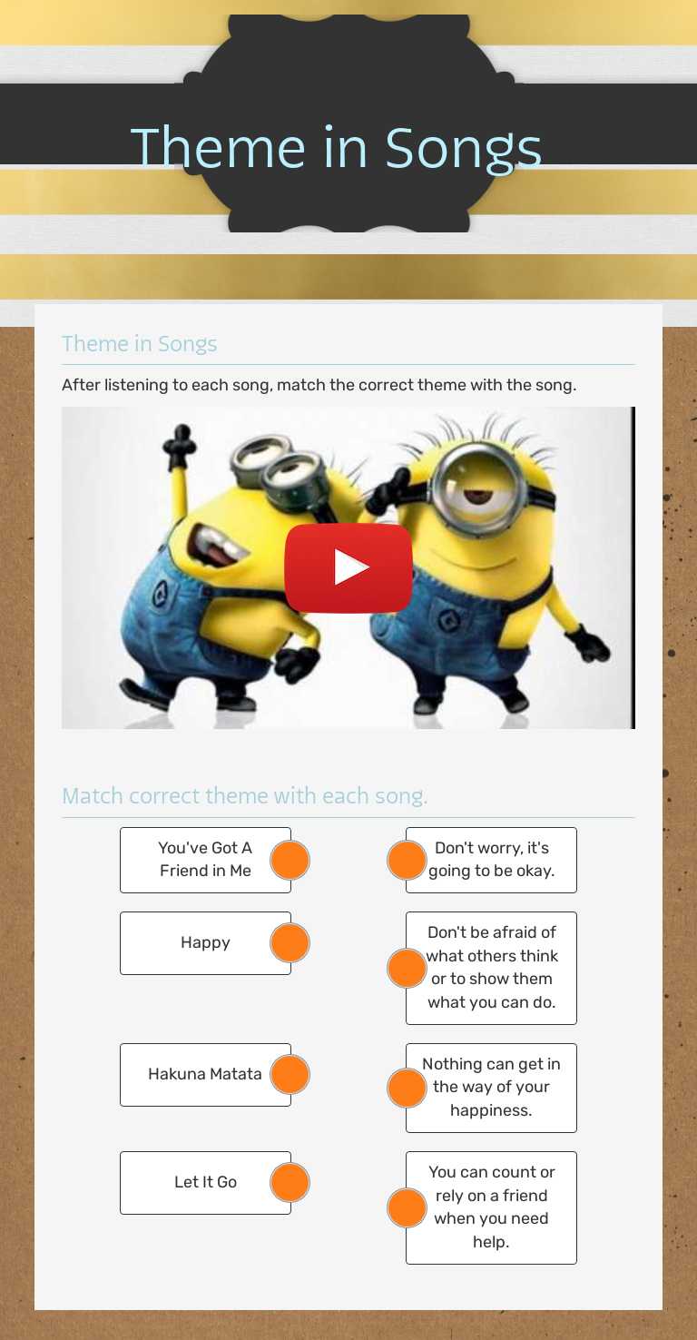 Theme in Songs worksheet preview image
