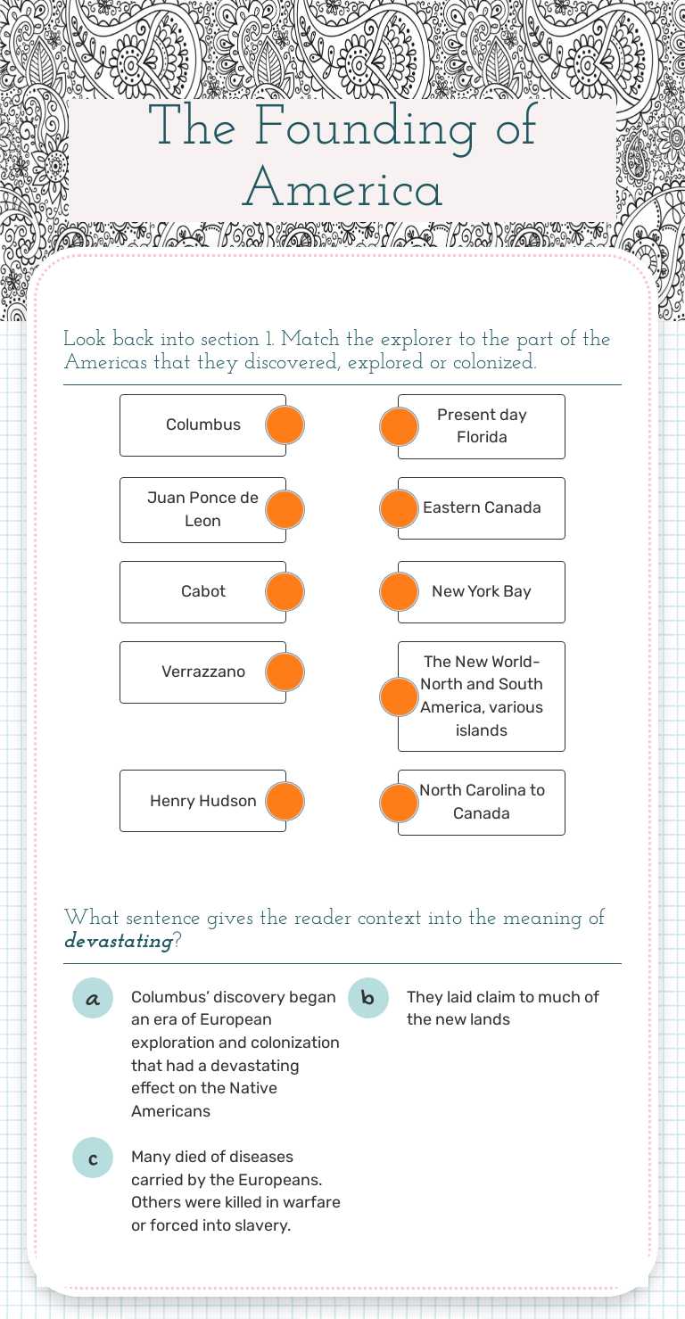 The Founding of America Grade 5 worksheet preview