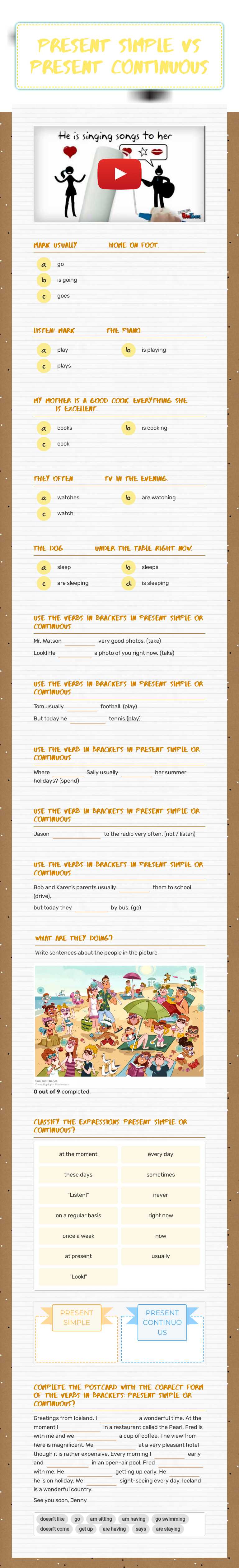 PRESENT simple vs 
present continuous worksheet preview image