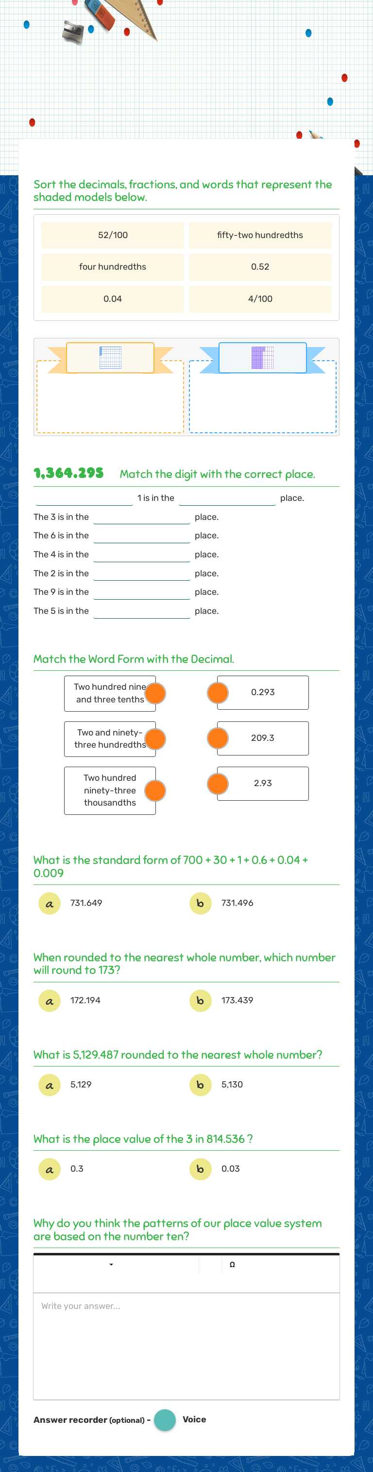 Decimal Place value #2 worksheet preview image