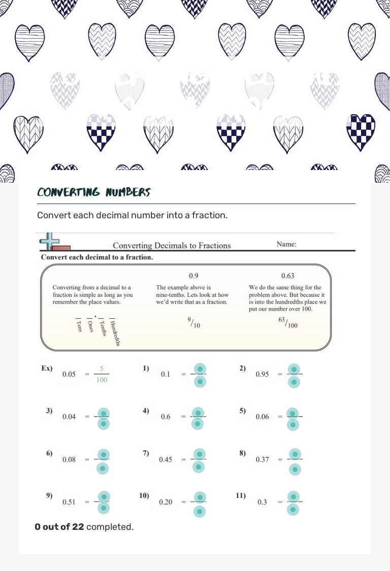 Converting Decimals to Fractions worksheet preview image
