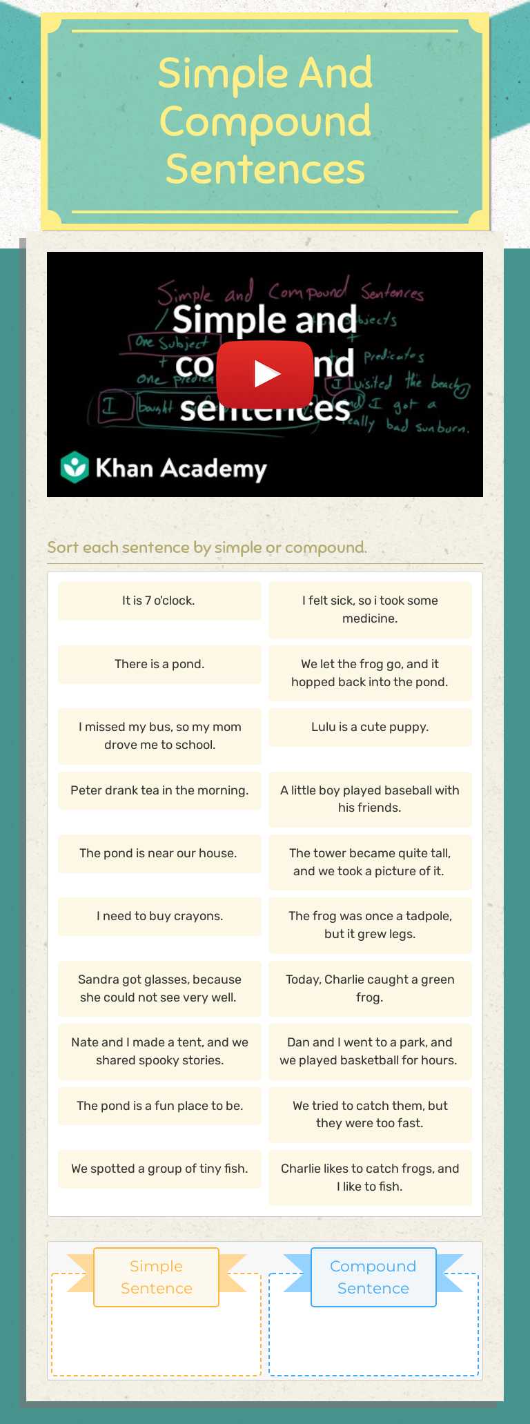 Simple And Compound Sentences worksheet preview image
