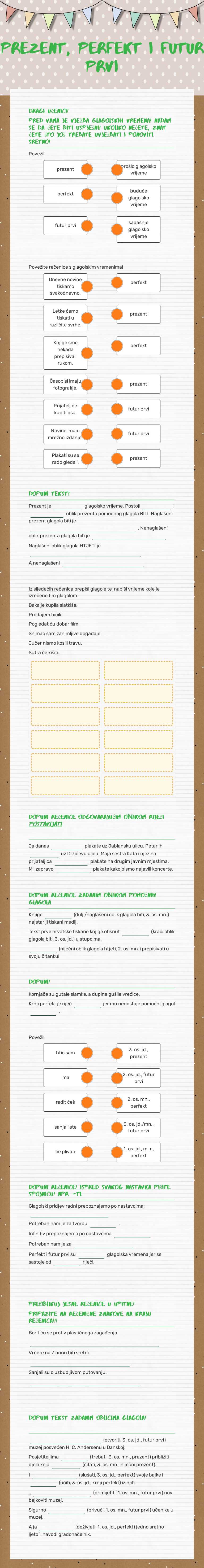 prezent, perfekt i futur prvi Grade 5 worksheet preview