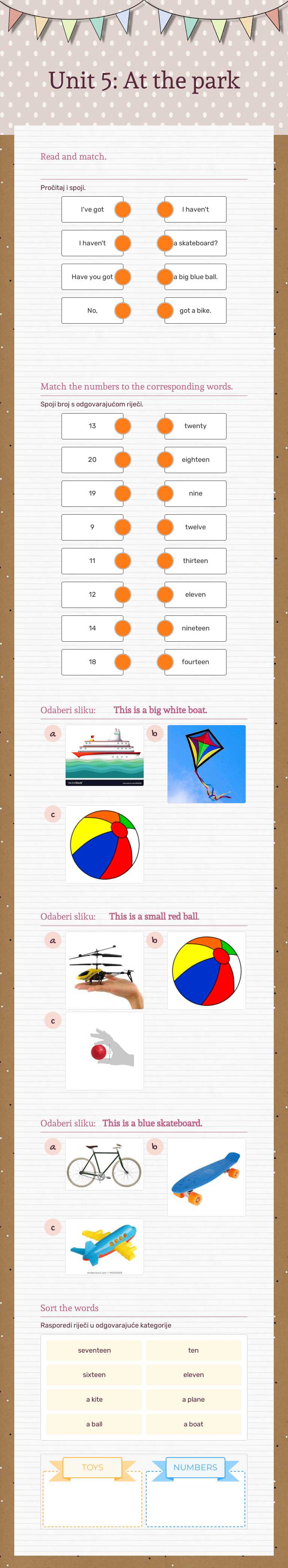 Unit 5: At the park Grade 2 worksheet preview