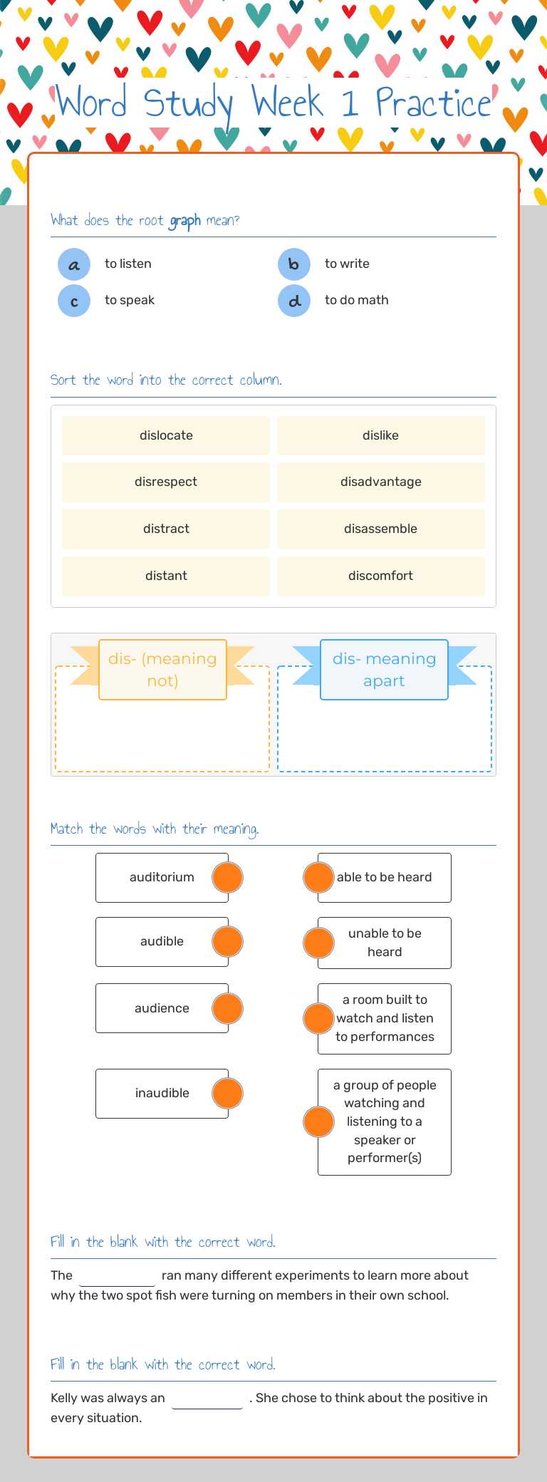 Word Study Week 1 Practice worksheet preview image