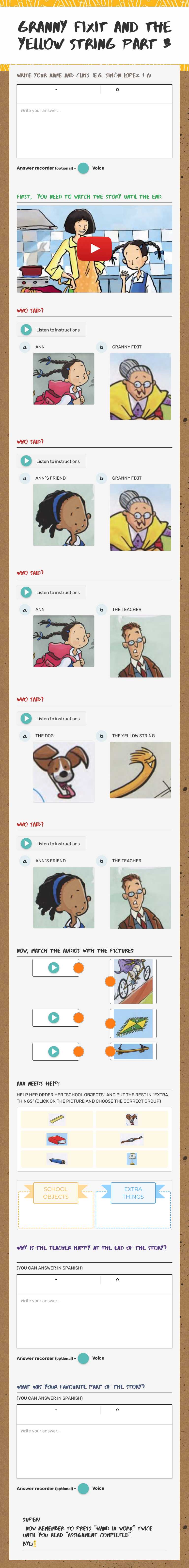 GRANNY FIXIT AND THE YELLOW STRING 
PART 3 worksheet preview image