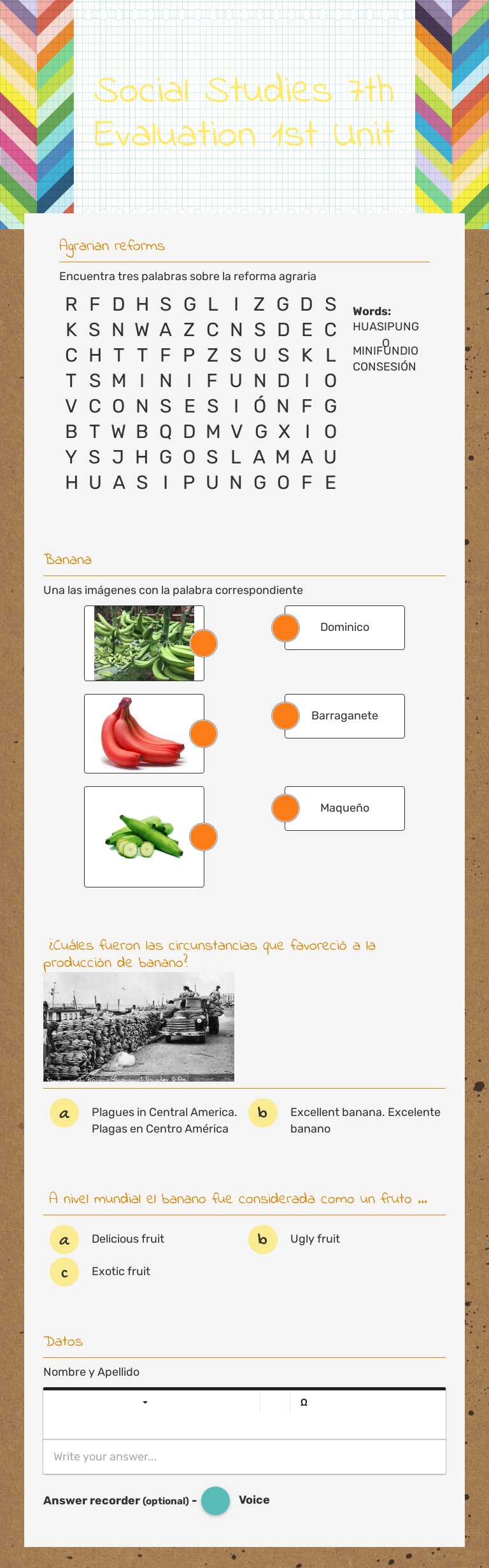 Social Studies 7th Evaluation 1st Unit worksheet preview image