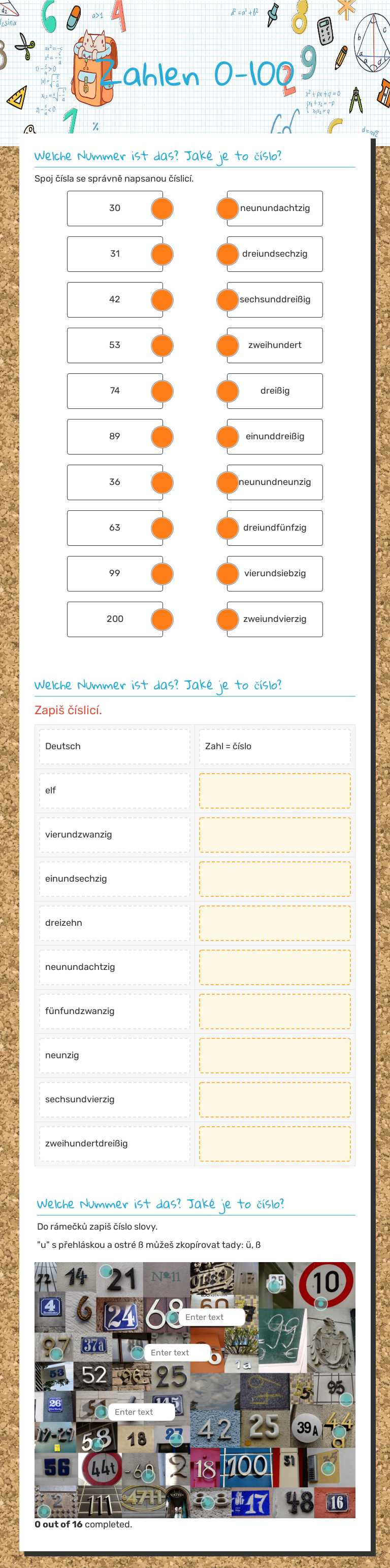 Zahlen 0-100 worksheet preview image