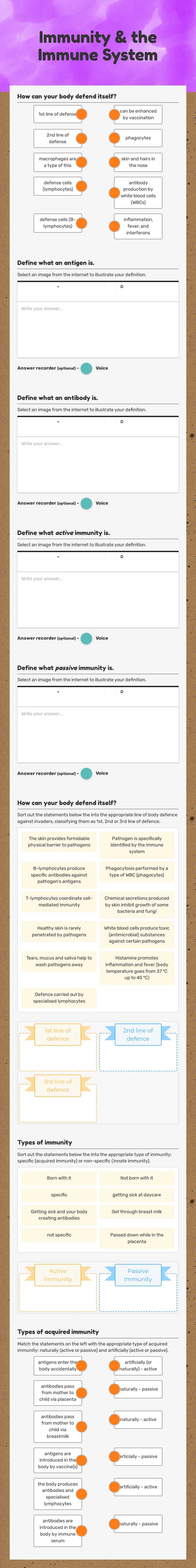 Immunity & the Immune System worksheet preview image